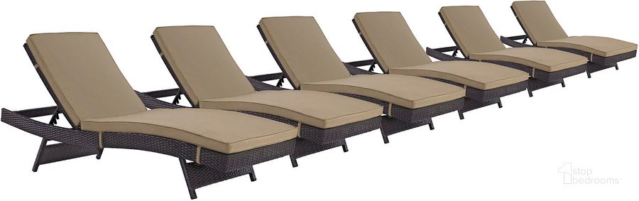 The appearance of Convene Espresso Mocha Chaise Outdoor Patio Set of 6 designed by Modway in the modern / contemporary interior design. This espresso mocha piece of furniture  was selected by 1StopBedrooms from Convene Collection to add a touch of cosiness and style into your home. Sku: EEI-2430-EXP-MOC-SET. Material: Rattan. Product Type: Outdoor Chaise Lounge. Image1