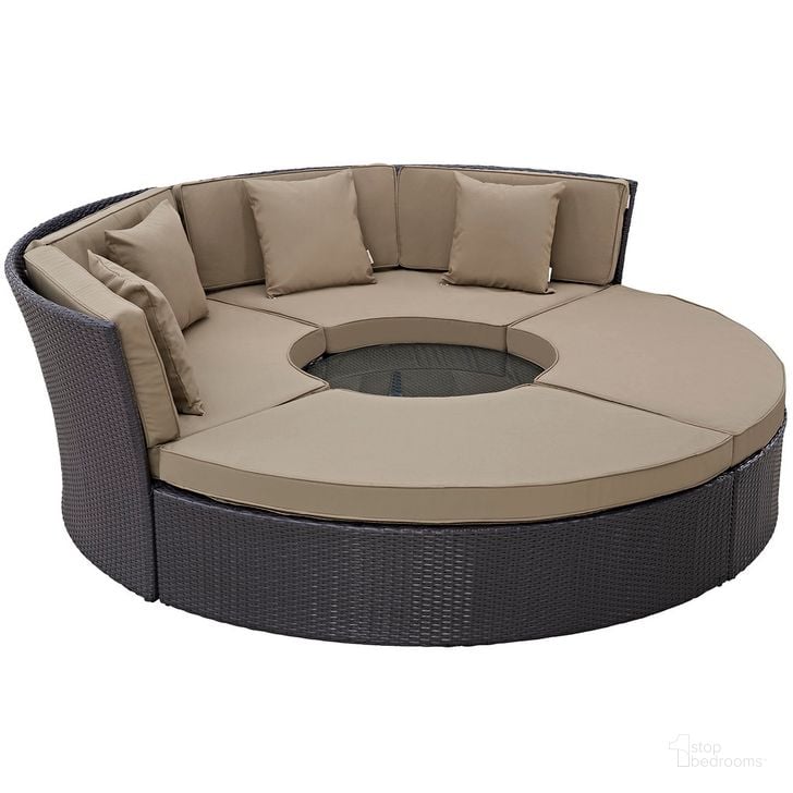 The appearance of Convene Circular Outdoor Patio Daybed Set In Espresso Mocha designed by Modway in the modern / contemporary interior design. This espresso mocha piece of furniture  was selected by 1StopBedrooms from Convene Collection to add a touch of cosiness and style into your home. Sku: EEI-2171-EXP-MOC-SET. Product Type: Outdoor Set. Material: Rattan. Image1