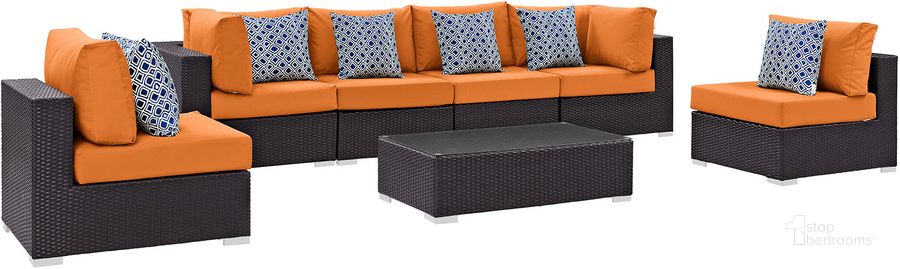 The appearance of Convene Espresso Orange 7 Piece Outdoor Patio Sectional Set EEI-2357-EXP-ORA-SET designed by Modway in the modern / contemporary interior design. This espresso orange piece of furniture  was selected by 1StopBedrooms from Convene Collection to add a touch of cosiness and style into your home. Sku: EEI-2357-EXP-ORA-SET. Material: Steel. Product Type: Outdoor Conversation Set. Image1