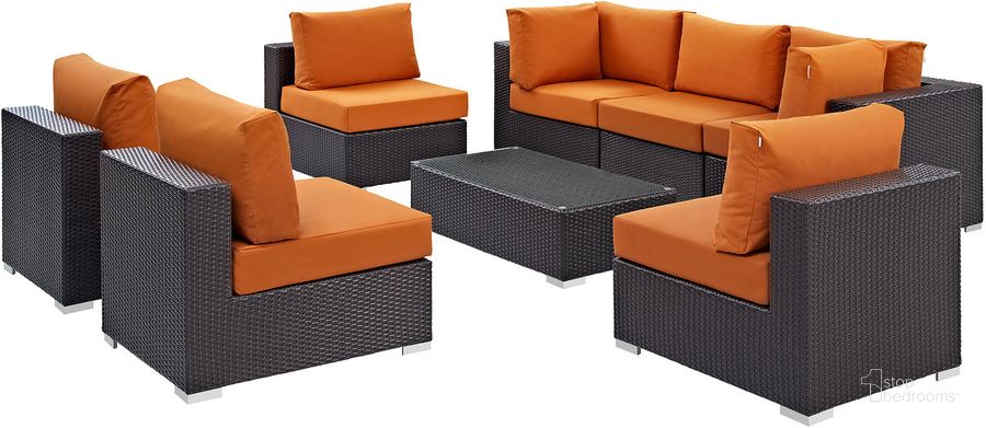 The appearance of Convene Espresso Orange 8 Piece Outdoor Patio Sectional Set EEI-2205-EXP-ORA-SET designed by Modway in the modern / contemporary interior design. This espresso orange piece of furniture  was selected by 1StopBedrooms from Convene Collection to add a touch of cosiness and style into your home. Sku: EEI-2205-EXP-ORA-SET. Material: Steel. Product Type: Outdoor Conversation Set. Image1