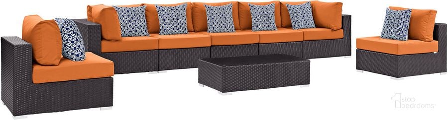 The appearance of Convene Espresso Orange 8 Piece Outdoor Patio Sectional Set EEI-2370-EXP-ORA-SET designed by Modway in the modern / contemporary interior design. This espresso orange piece of furniture  was selected by 1StopBedrooms from Convene Collection to add a touch of cosiness and style into your home. Sku: EEI-2370-EXP-ORA-SET. Material: Steel. Product Type: Outdoor Conversation Set. Image1