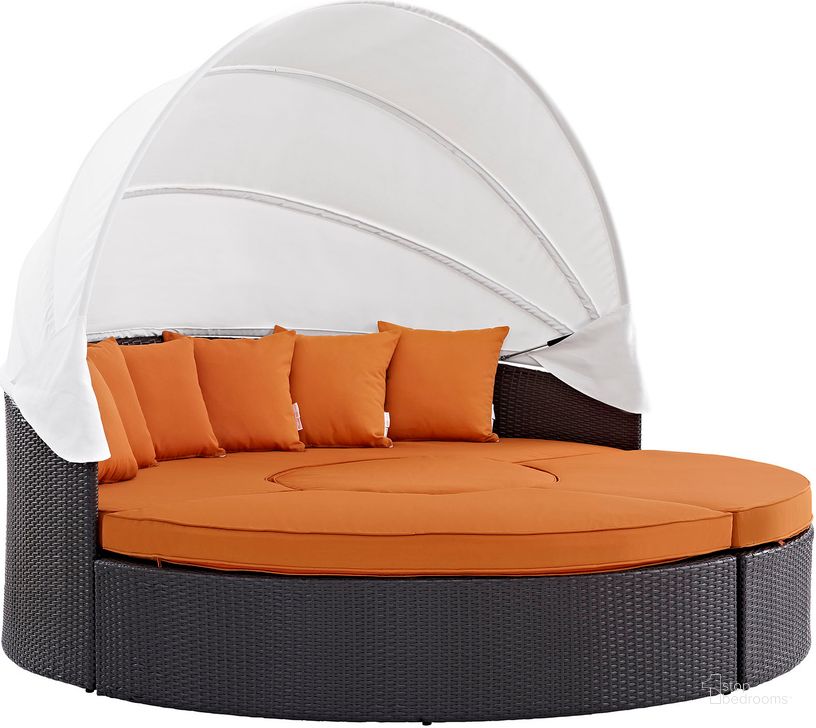 The appearance of Convene Espresso Orange Canopy Outdoor Patio Daybed designed by Modway in the modern / contemporary interior design. This espresso orange piece of furniture  was selected by 1StopBedrooms from Convene Collection to add a touch of cosiness and style into your home. Sku: EEI-2173-EXP-ORA-SET. Material: Polyester. Product Type: Outdoor Lounge Chair. Image1