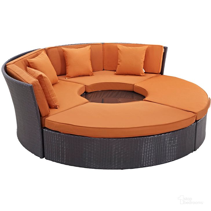The appearance of Convene Circular Outdoor Patio Daybed Set In Espresso Orange designed by Modway in the modern / contemporary interior design. This espresso orange piece of furniture  was selected by 1StopBedrooms from Convene Collection to add a touch of cosiness and style into your home. Sku: EEI-2171-EXP-ORA-SET. Product Type: Outdoor Set. Material: Rattan. Image1