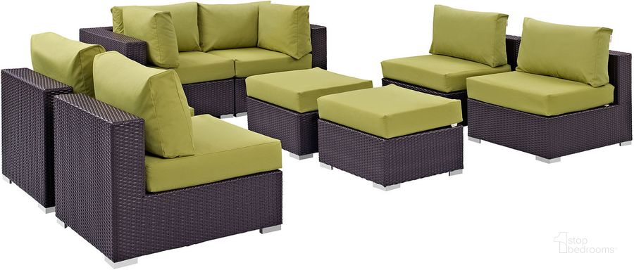 The appearance of Convene Espresso Peridot 8 Piece Outdoor Patio Sectional Set EEI-2204-EXP-PER-SET designed by Modway in the modern / contemporary interior design. This espresso peridot piece of furniture  was selected by 1StopBedrooms from Convene Collection to add a touch of cosiness and style into your home. Sku: EEI-2204-EXP-PER-SET. Material: Steel. Product Type: Outdoor Conversation Set. Image1