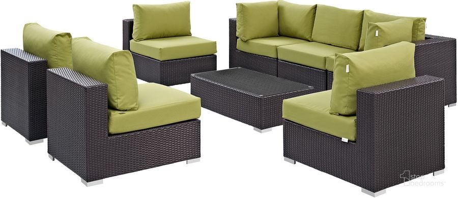 The appearance of Convene Espresso Peridot 8 Piece Outdoor Patio Sectional Set EEI-2205-EXP-PER-SET designed by Modway in the modern / contemporary interior design. This espresso peridot piece of furniture  was selected by 1StopBedrooms from Convene Collection to add a touch of cosiness and style into your home. Sku: EEI-2205-EXP-PER-SET. Material: Steel. Product Type: Outdoor Conversation Set. Image1