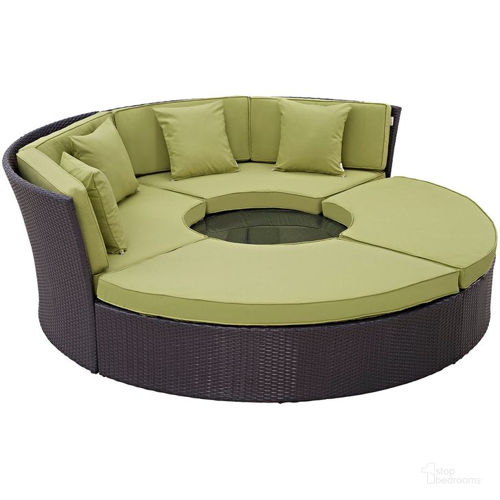 The appearance of Convene Circular Outdoor Patio Daybed Set In Espresso Peridot designed by Modway in the modern / contemporary interior design. This espresso peridot piece of furniture  was selected by 1StopBedrooms from Convene Collection to add a touch of cosiness and style into your home. Sku: EEI-2171-EXP-PER-SET. Product Type: Outdoor Set. Material: Rattan. Image1
