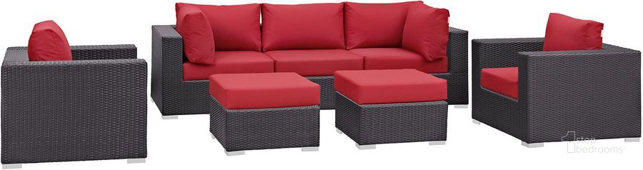 The appearance of Convene Espresso Red 7 Piece Outdoor Patio Sectional Set EEI-2200-EXP-RED-SET designed by Modway in the modern / contemporary interior design. This espresso red piece of furniture  was selected by 1StopBedrooms from Convene Collection to add a touch of cosiness and style into your home. Sku: EEI-2200-EXP-RED-SET. Material: Steel. Product Type: Outdoor Conversation Set. Image1