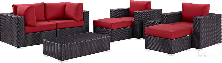 The appearance of Convene Espresso Red 8 Piece Outdoor Patio Sectional Set EEI-2206-EXP-RED-SET designed by Modway in the modern / contemporary interior design. This espresso red piece of furniture  was selected by 1StopBedrooms from Convene Collection to add a touch of cosiness and style into your home. Sku: EEI-2206-EXP-RED-SET. Material: Steel. Product Type: Outdoor Conversation Set. Image1