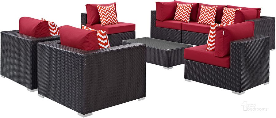 The appearance of Convene Espresso Red 8 Piece Outdoor Patio Sectional Set EEI-2368-EXP-RED-SET designed by Modway in the modern / contemporary interior design. This espresso red piece of furniture  was selected by 1StopBedrooms from Convene Collection to add a touch of cosiness and style into your home. Sku: EEI-2368-EXP-RED-SET. Material: Steel. Product Type: Outdoor Conversation Set. Image1