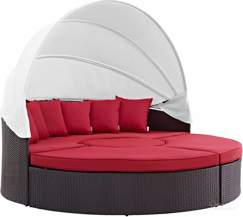 The appearance of Convene Espresso Red Canopy Outdoor Patio Daybed EEI-2173-EXP-RED-SET designed by Modway in the modern / contemporary interior design. This espresso red piece of furniture  was selected by 1StopBedrooms from Convene Collection to add a touch of cosiness and style into your home. Sku: EEI-2173-EXP-RED-SET. Material: Polyester. Product Type: Outdoor Lounge Chair. Image1
