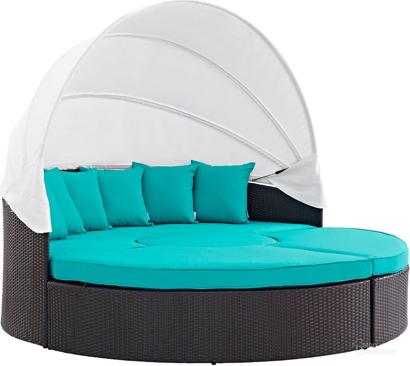 The appearance of Convene Espresso Turquoise Canopy Outdoor Patio Daybed EEI-2173-EXP-TRQ-SET designed by Modway in the modern / contemporary interior design. This espresso turquoise piece of furniture  was selected by 1StopBedrooms from Convene Collection to add a touch of cosiness and style into your home. Sku: EEI-2173-EXP-TRQ-SET. Material: Polyester. Product Type: Outdoor Lounge Chair. Image1