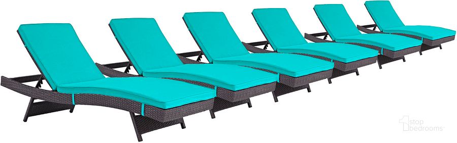 The appearance of Convene Espresso Turquoise Chaise Outdoor Patio Set of 6 designed by Modway in the modern / contemporary interior design. This espresso turquoise piece of furniture  was selected by 1StopBedrooms from Convene Collection to add a touch of cosiness and style into your home. Sku: EEI-2430-EXP-TRQ-SET. Material: Rattan. Product Type: Outdoor Chaise Lounge. Image1