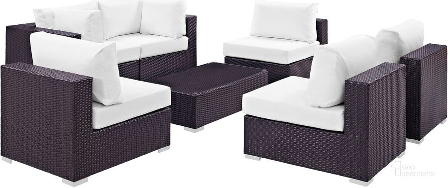 The appearance of Convene Espresso White 7 Piece Outdoor Patio Sectional Set EEI-2164-EXP-WHI-SET designed by Modway in the modern / contemporary interior design. This espresso white piece of furniture  was selected by 1StopBedrooms from Convene Collection to add a touch of cosiness and style into your home. Sku: EEI-2164-EXP-WHI-SET. Material: Steel. Product Type: Outdoor Conversation Set. Image1