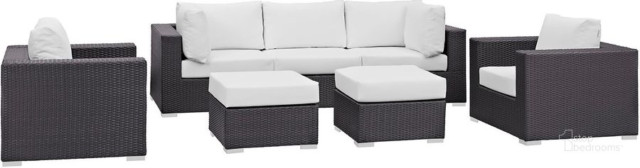 The appearance of Convene Espresso White 7 Piece Outdoor Patio Sectional Set EEI-2200-EXP-WHI-SET designed by Modway in the modern / contemporary interior design. This espresso white piece of furniture  was selected by 1StopBedrooms from Convene Collection to add a touch of cosiness and style into your home. Sku: EEI-2200-EXP-WHI-SET. Material: Steel. Product Type: Outdoor Conversation Set. Image1