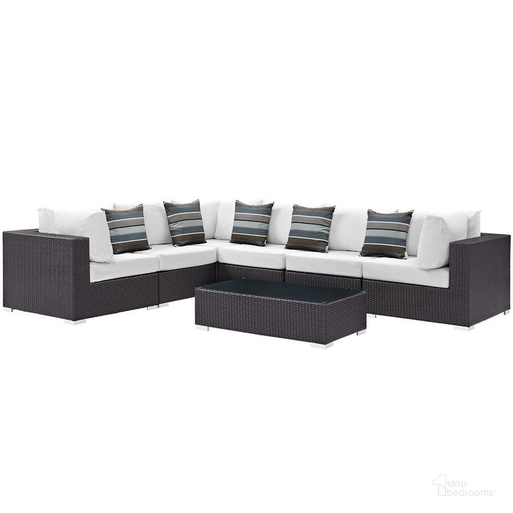 The appearance of Convene 7-Piece Outdoor Patio Sectional Set In Espresso White designed by Modway in the modern / contemporary interior design. This espresso white piece of furniture  was selected by 1StopBedrooms from Convene Collection to add a touch of cosiness and style into your home. Sku: EEI-2361-EXP-WHI-SET. Product Type: Outdoor Conversation Set. Material: Foam. Image1