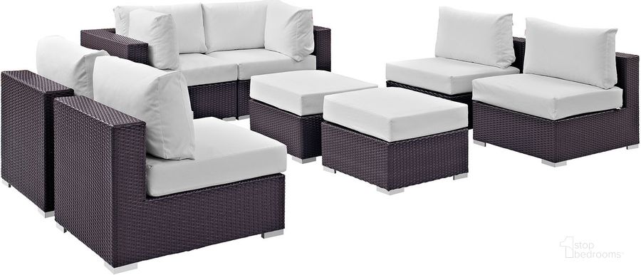 The appearance of Convene Espresso White 8 Piece Outdoor Patio Sectional Set EEI-2204-EXP-WHI-SET designed by Modway in the modern / contemporary interior design. This espresso white piece of furniture  was selected by 1StopBedrooms from Convene Collection to add a touch of cosiness and style into your home. Sku: EEI-2204-EXP-WHI-SET. Material: Steel. Product Type: Outdoor Conversation Set. Image1