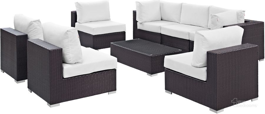 The appearance of Convene Espresso White 8 Piece Outdoor Patio Sectional Set EEI-2205-EXP-WHI-SET designed by Modway in the modern / contemporary interior design. This espresso white piece of furniture  was selected by 1StopBedrooms from Convene Collection to add a touch of cosiness and style into your home. Sku: EEI-2205-EXP-WHI-SET. Material: Steel. Product Type: Outdoor Conversation Set. Image1