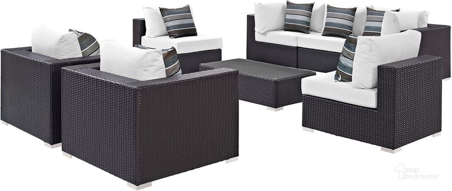 The appearance of Convene Espresso White 8 Piece Outdoor Patio Sectional Set EEI-2368-EXP-WHI-SET designed by Modway in the modern / contemporary interior design. This espresso white piece of furniture  was selected by 1StopBedrooms from Convene Collection to add a touch of cosiness and style into your home. Sku: EEI-2368-EXP-WHI-SET. Material: Steel. Product Type: Outdoor Conversation Set. Image1