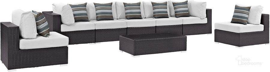 The appearance of Convene Espresso White 8 Piece Outdoor Patio Sectional Set EEI-2370-EXP-WHI-SET designed by Modway in the modern / contemporary interior design. This espresso white piece of furniture  was selected by 1StopBedrooms from Convene Collection to add a touch of cosiness and style into your home. Sku: EEI-2370-EXP-WHI-SET. Material: Steel. Product Type: Outdoor Conversation Set. Image1