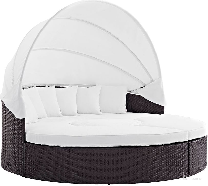 The appearance of Convene Espresso White Canopy Outdoor Patio Daybed EEI-2173-EXP-WHI-SET designed by Modway in the modern / contemporary interior design. This espresso white piece of furniture  was selected by 1StopBedrooms from Convene Collection to add a touch of cosiness and style into your home. Sku: EEI-2173-EXP-WHI-SET. Material: Polyester. Product Type: Outdoor Lounge Chair. Image1