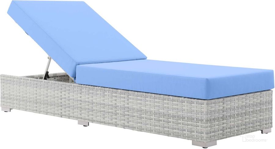 The appearance of Convene Outdoor Patio Chaise EEI-4307-LGR-LBU designed by Modway in the modern / contemporary interior design. This light blue piece of furniture  was selected by 1StopBedrooms from Convene Collection to add a touch of cosiness and style into your home. Sku: EEI-4307-LGR-LBU. Product Type: Chaise. Material: Stainless Steel. Image1