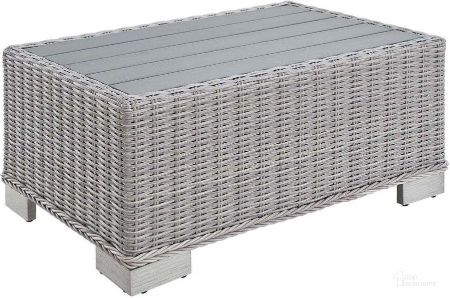 The appearance of Conway 32 Inch Outdoor Patio Wicker Rattan Coffee Table designed by Modway in the modern / contemporary interior design. This light gray piece of furniture  was selected by 1StopBedrooms from Conway Collection to add a touch of cosiness and style into your home. Sku: EEI-3981-LGR. Material: Plastic. Product Type: Outdoor Table. Image1