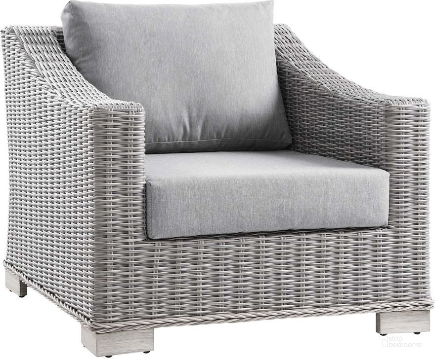 The appearance of Conway Outdoor Patio Wicker Rattan Arm Chair EEI-4840-LGR-GRY designed by Modway in the modern / contemporary interior design. This light gray gray piece of furniture  was selected by 1StopBedrooms from Conway Collection to add a touch of cosiness and style into your home. Sku: EEI-4840-LGR-GRY. Material: Aluminium. Product Type: Outdoor Chair. Image1