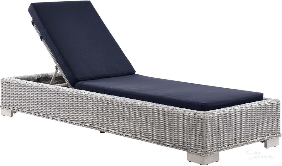 The appearance of Conway Outdoor Patio Wicker Rattan Chaise Lounge EEI-4843-LGR-NAV designed by Modway in the modern / contemporary interior design. This light gray navy piece of furniture  was selected by 1StopBedrooms from Conway Collection to add a touch of cosiness and style into your home. Sku: EEI-4843-LGR-NAV. Material: Aluminium. Product Type: Outdoor Chaise Lounge. Image1