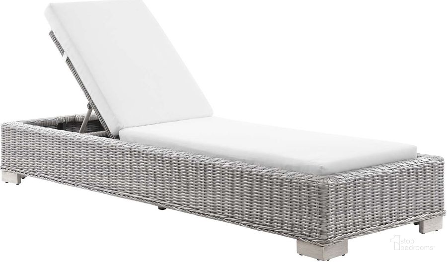 The appearance of Conway Outdoor Patio Wicker Rattan Chaise Lounge EEI-4843-LGR-WHI designed by Modway in the modern / contemporary interior design. This light gray white piece of furniture  was selected by 1StopBedrooms from Conway Collection to add a touch of cosiness and style into your home. Sku: EEI-4843-LGR-WHI. Material: Aluminium. Product Type: Outdoor Chaise Lounge. Image1