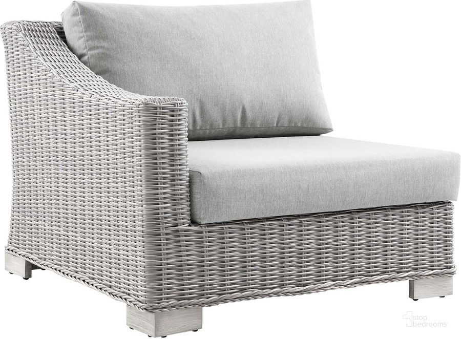The appearance of Conway Outdoor Patio Wicker Rattan Left-Arm Chair EEI-4845-LGR-GRY designed by Modway in the modern / contemporary interior design. This light gray gray piece of furniture  was selected by 1StopBedrooms from Conway Collection to add a touch of cosiness and style into your home. Sku: EEI-4845-LGR-GRY. Product Type: Arm Chair. Material: Aluminium. Image1