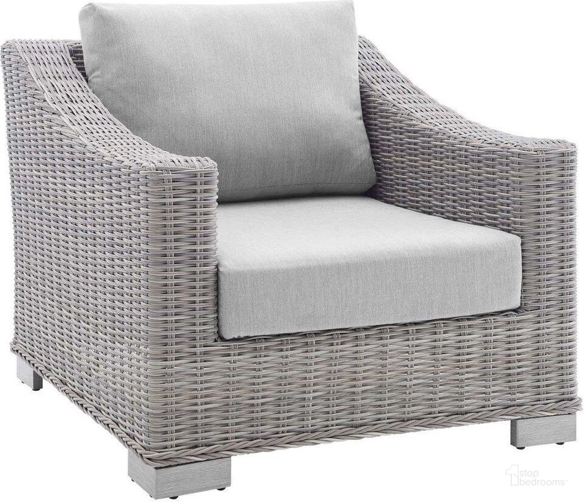 The appearance of Conway Sunbrella Outdoor Patio Wicker Rattan Armchair EEI-3972-LGR-GRY designed by Modway in the modern / contemporary interior design. This light gray gray piece of furniture  was selected by 1StopBedrooms from Conway Collection to add a touch of cosiness and style into your home. Sku: EEI-3972-LGR-GRY. Product Type: Outdoor Chair. Material: Foam. Image1
