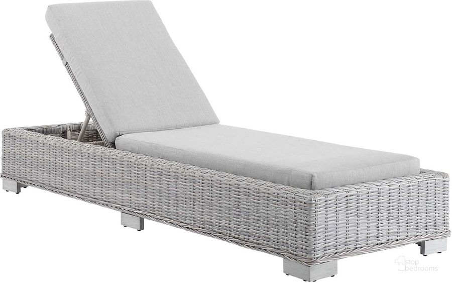 The appearance of Conway Sunbrella Outdoor Patio Wicker Rattan Chaise Lounge EEI-3978-LGR-GRY designed by Modway in the modern / contemporary interior design. This light gray gray piece of furniture  was selected by 1StopBedrooms from Conway Collection to add a touch of cosiness and style into your home. Sku: EEI-3978-LGR-GRY. Material: Aluminum. Product Type: Outdoor Chaise Lounge. Image1