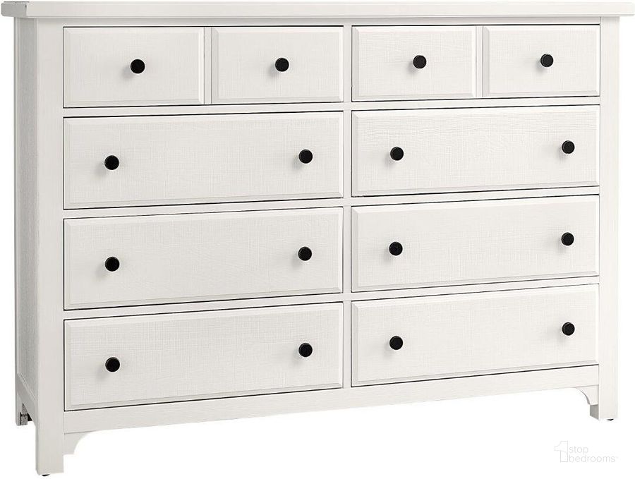 The appearance of Cool Farmhouse 8 Drawer Dresser In Soft White designed by Vaughan Bassett in the transitional interior design. This soft white piece of furniture  was selected by 1StopBedrooms from Cool Farmhouse Collection to add a touch of cosiness and style into your home. Sku: 804-002. Material: Wood. Product Type: Dresser. Image1