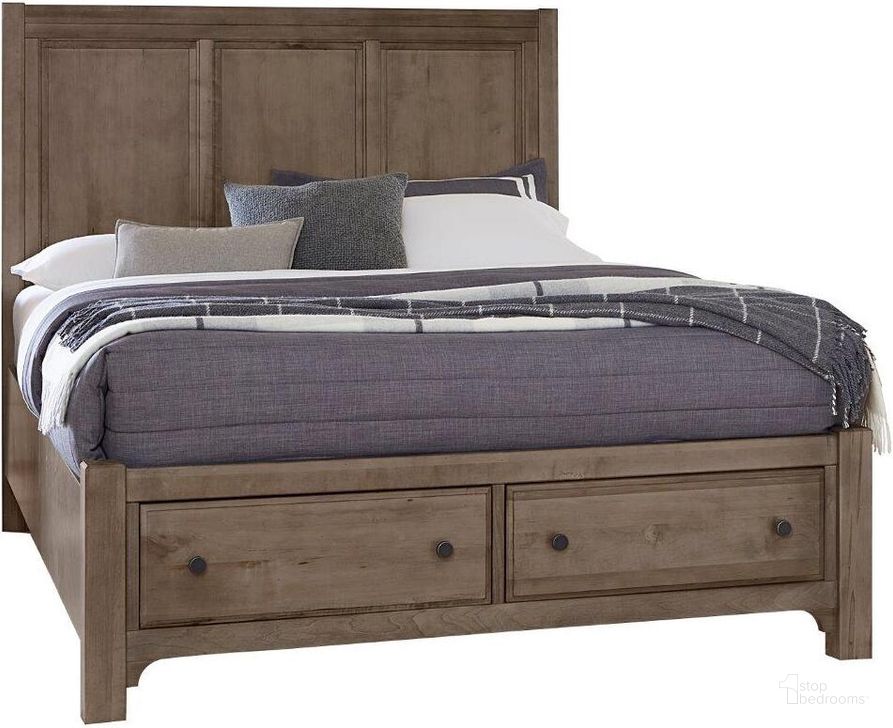 The appearance of Cool Farmhouse Queen Panel Bed With Storage Footboard In Grey designed by Vaughan Bassett in the transitional interior design. This grey piece of furniture  was selected by 1StopBedrooms from Cool Farmhouse Collection to add a touch of cosiness and style into your home. Sku: 801-557;801-050B;801-502;TT-555T. Bed Type: Storage Bed. Material: Wood. Product Type: Storage Bed. Bed Size: Queen. Image1