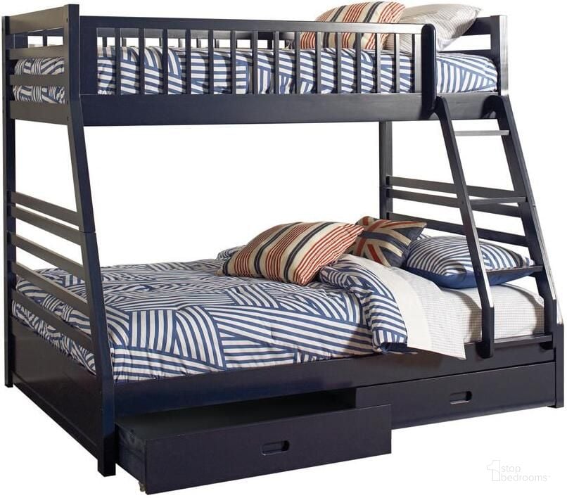 The appearance of Cooper Bunk Bed Series Navy Blue Bunk Bed designed by Coaster in the transitional interior design. This black piece of furniture  was selected by 1StopBedrooms from Cooper Collection to add a touch of cosiness and style into your home. Sku: 460181B1;460181B2;460181B3. Bed Type: Bunk Bed. Material: Wood. Product Type: Bunk Bed. Bed Size: Twin Over Full. Image1