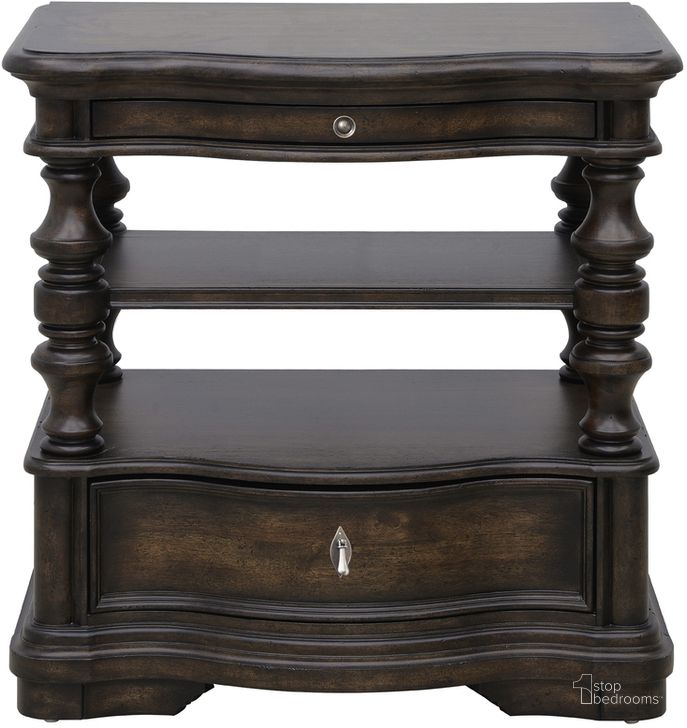 The appearance of Cooper Falls Open Shelf Nightstand With Storage Drawer In Brown designed by Pulaski in the traditional interior design. This brown piece of furniture  was selected by 1StopBedrooms from Cooper Falls Collection to add a touch of cosiness and style into your home. Sku: P342142. Material: Wood. Product Type: Nightstand. Image1