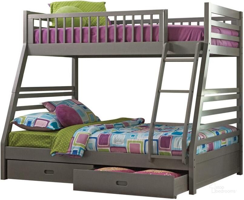 The appearance of Cooper Grey Twin Over Full Storage Bunk Bed designed by Coaster in the transitional interior design. This gray piece of furniture  was selected by 1StopBedrooms from Cooper Collection to add a touch of cosiness and style into your home. Sku: 460182B1;460182B2;460182B3. Bed Type: Bunk Bed. Material: Wood. Product Type: Bunk Bed. Bed Size: Twin Over Full. Image1