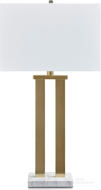 The appearance of Coopermen Gold and White Table Lamp Set of 2 designed by Signature Design by Ashley in the modern / contemporary interior design. This gold/white piece of furniture  was selected by 1StopBedrooms from Coopermen Collection to add a touch of cosiness and style into your home. Sku: L204534. Material: Marble. Product Type: Table Lamp. Image1