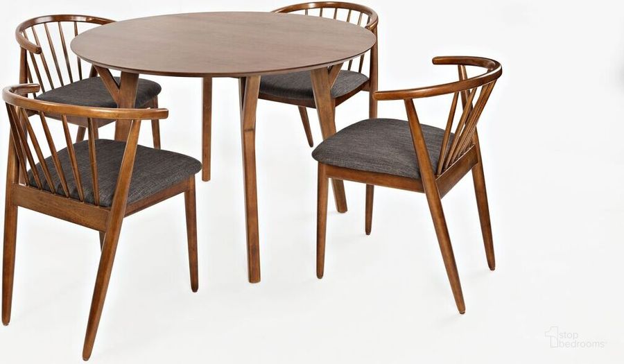The appearance of Copenhagen 44 Inch Round Mid-Century Modern Five-Piece Dining Set In Brown designed by Jofran in the transitional interior design. This brown piece of furniture  was selected by 1StopBedrooms from Copenhagen Collection to add a touch of cosiness and style into your home. Sku: 1769-44D-5. Product Type: Dining Room Set. Material: Rubberwood. Image1