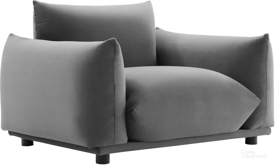 The appearance of Copious Performance Velvet Arm Chair EEI-5472-GRY designed by Modway in the modern / contemporary interior design. This gray piece of furniture  was selected by 1StopBedrooms from Copious Collection to add a touch of cosiness and style into your home. Sku: EEI-5472-GRY. Material: Wood. Product Type: Arm Chair. Image1