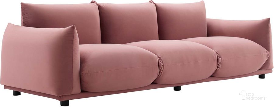 The appearance of Copious Performance Velvet Sofa EEI-5470-DUS designed by Modway in the modern / contemporary interior design. This dusty rose piece of furniture  was selected by 1StopBedrooms from Copious Collection to add a touch of cosiness and style into your home. Sku: EEI-5470-DUS. Product Type: Sofa. Material: Rubberwood. Image1