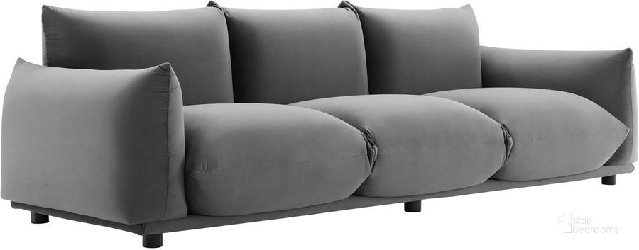 The appearance of Copious Performance Velvet Sofa EEI-5470-GRY designed by Modway in the modern / contemporary interior design. This gray piece of furniture  was selected by 1StopBedrooms from Copious Collection to add a touch of cosiness and style into your home. Sku: EEI-5470-GRY. Product Type: Sofa. Material: Rubberwood. Image1