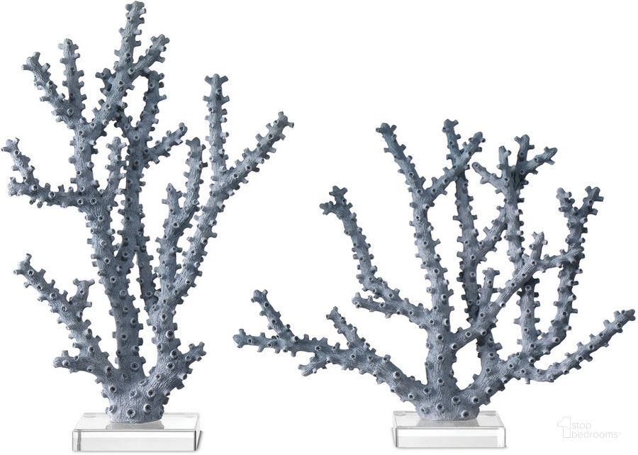 The appearance of Coral Set of 2 In Blue and Clear designed by Currey & Company in the  interior design. This blue piece of furniture  was selected by 1StopBedrooms from Coral Collection to add a touch of cosiness and style into your home. Sku: 1200-0797. Material: Acrylic. Product Type: Sculpture. Image1