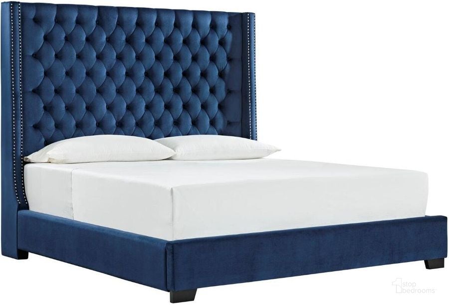 The appearance of Coralayne Blue California King Upholstered Panel Bed designed by Signature Design by Ashley in the traditional interior design. This blue piece of furniture  was selected by 1StopBedrooms from Coralayne Collection to add a touch of cosiness and style into your home. Sku: B650-178;B650-195. Bed Type: Panel Bed. Material: Fabric. Product Type: Panel Bed. Bed Size: California King. Image1