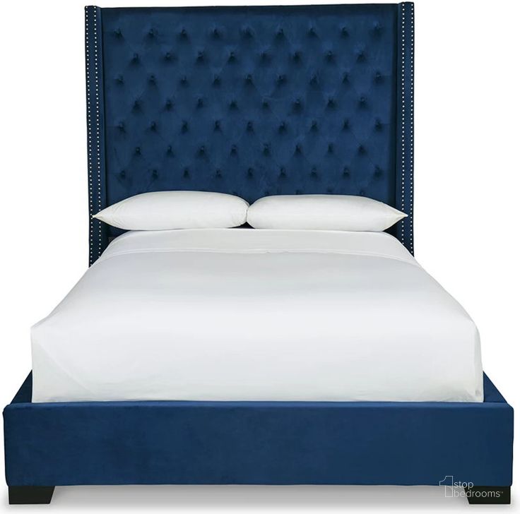 The appearance of Coralayne Blue Queen Upholstered Panel Bed designed by Signature Design by Ashley in the traditional interior design. This blue piece of furniture  was selected by 1StopBedrooms from Coralayne Collection to add a touch of cosiness and style into your home. Sku: B650-177;B650-174. Bed Type: Panel Bed. Material: Fabric. Product Type: Panel Bed. Bed Size: Queen. Image1