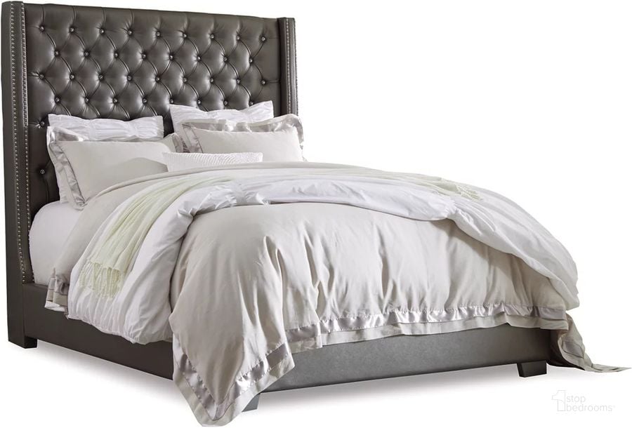 The appearance of Coralayne Gray Textured Cal. King Upholstered Panel Bed designed by Signature Design by Ashley in the traditional interior design. This gray piece of furniture  was selected by 1StopBedrooms from Coralayne Collection to add a touch of cosiness and style into your home. Sku: B650-78;B650-95. Bed Type: Panel Bed. Material: Fabric. Product Type: Panel Bed. Bed Size: California King. Image1