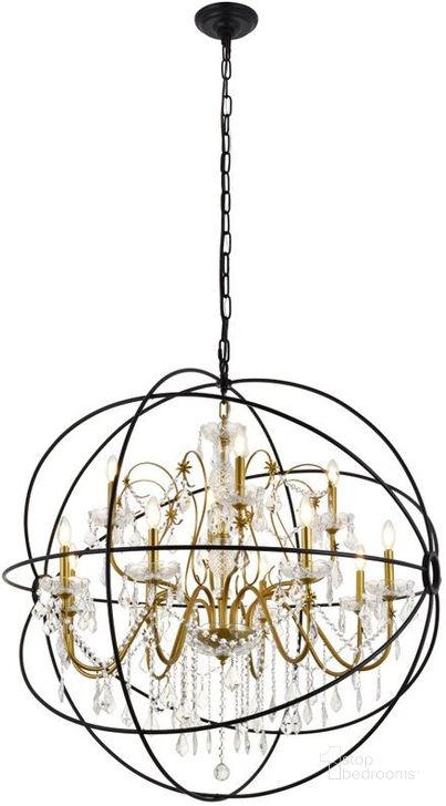 The appearance of Cordelia 12 Light Black And Gold Crystal Pendant designed by Elegant Lighting in the transitional interior design. This black and gold piece of furniture  was selected by 1StopBedrooms from Cordelia Collection to add a touch of cosiness and style into your home. Sku: LD8801D43GB. Material: Metal. Product Type: Pendant Lighting. Image1