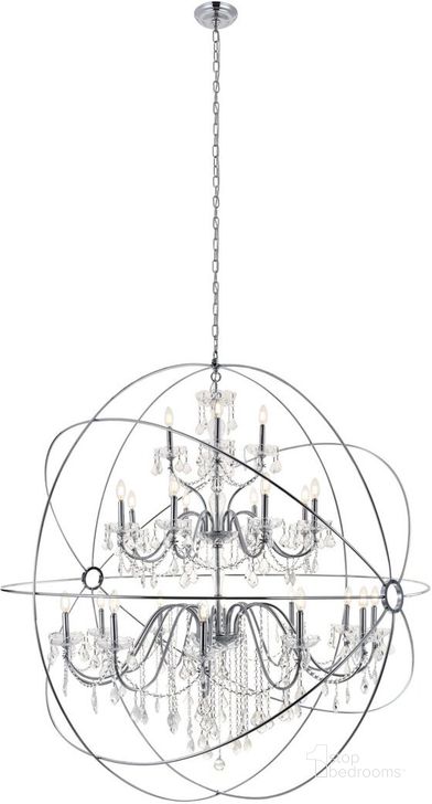 The appearance of Cordelia 24 Light Chrome Crystal Pendant designed by Elegant Lighting in the transitional interior design. This chrome piece of furniture  was selected by 1StopBedrooms from Cordelia Collection to add a touch of cosiness and style into your home. Sku: LD8801D60C. Material: Metal. Product Type: Pendant Lighting. Image1