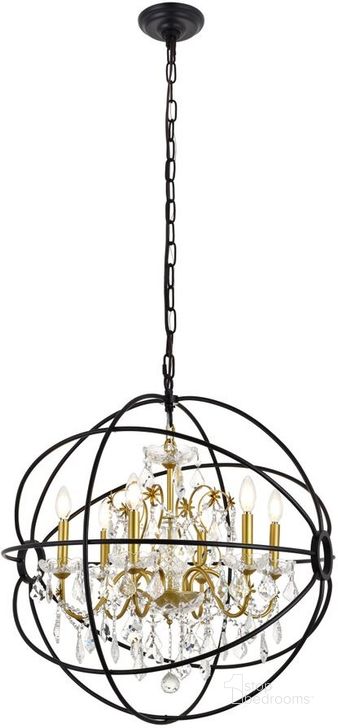 The appearance of Cordelia 6 Light Black And Gold Crystal Pendant designed by Elegant Lighting in the transitional interior design. This black and gold piece of furniture  was selected by 1StopBedrooms from Cordelia Collection to add a touch of cosiness and style into your home. Sku: LD8801D25GB. Material: Metal. Product Type: Pendant Lighting. Image1
