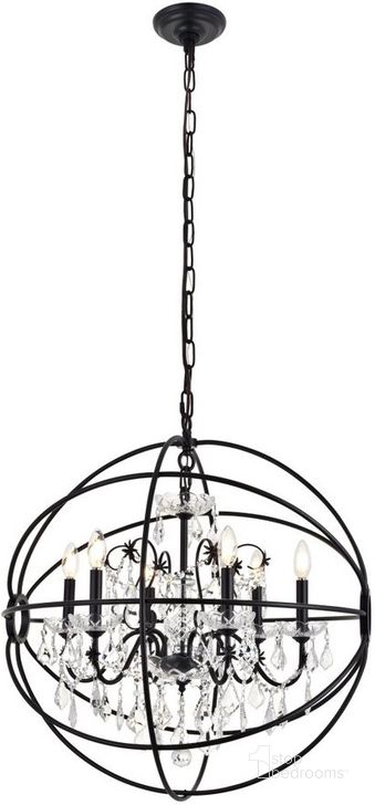 The appearance of Cordelia 6 Light Black Crystal Pendant designed by Elegant Lighting in the transitional interior design. This black piece of furniture  was selected by 1StopBedrooms from Cordelia Collection to add a touch of cosiness and style into your home. Sku: LD8801D25BK. Material: Metal. Product Type: Pendant Lighting. Image1